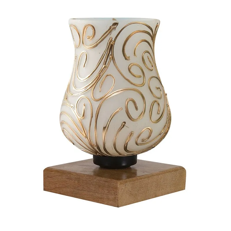 Aurion Mosaic Glass Table Lamp With Wooden Base - White & Gold media 6