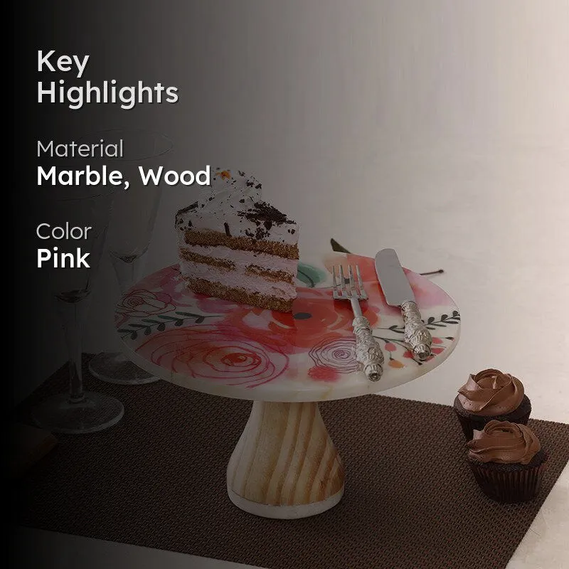 Spring Roses Printed Marble & Wood Cake Stand media 2
