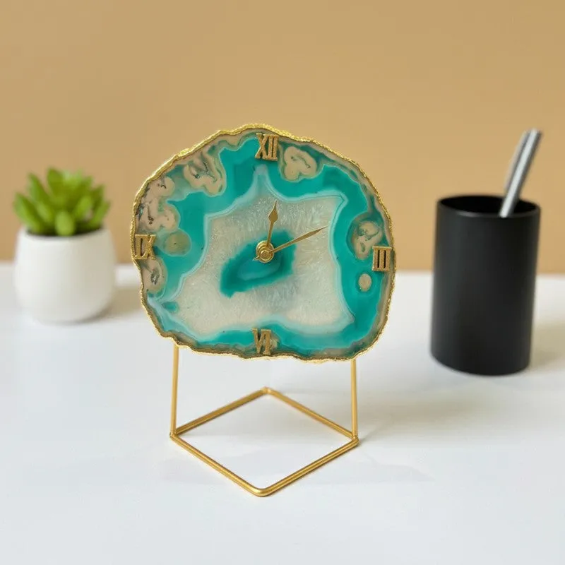 Darsh Handcrafted Agate Table Clock - Green media 3