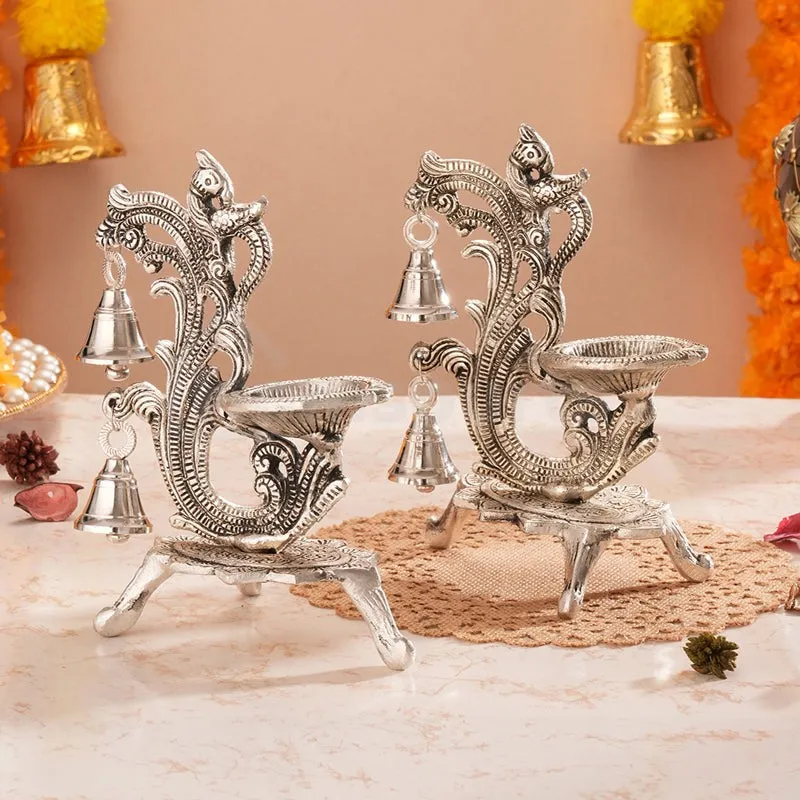 Chandrika Metal Diya with Bells - Set Of Two media 1