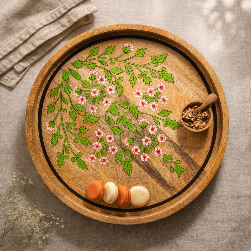 BloomCraft Floral Wood Rotating Serving Platter