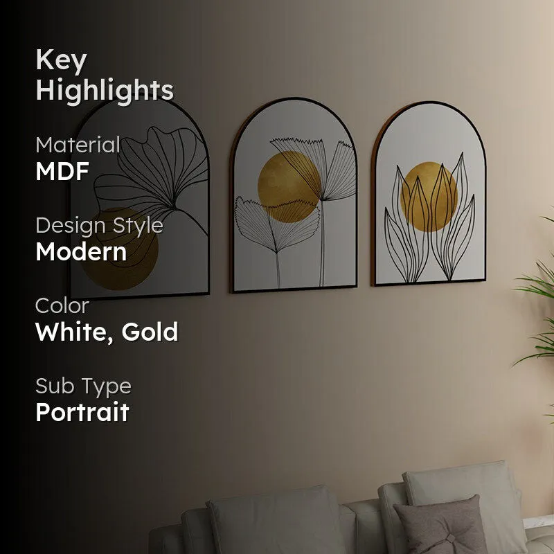 Golden Dream Floral Wall Painting - Set Of Three media 2