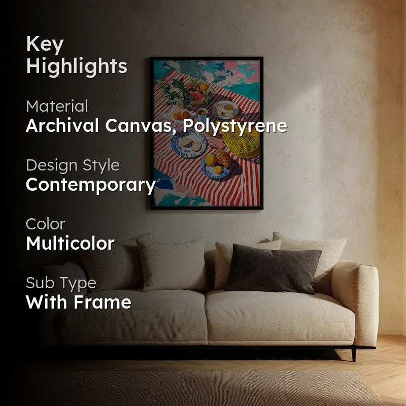Stripe Picnic Canvas Wall Painting - Black Frame media 2