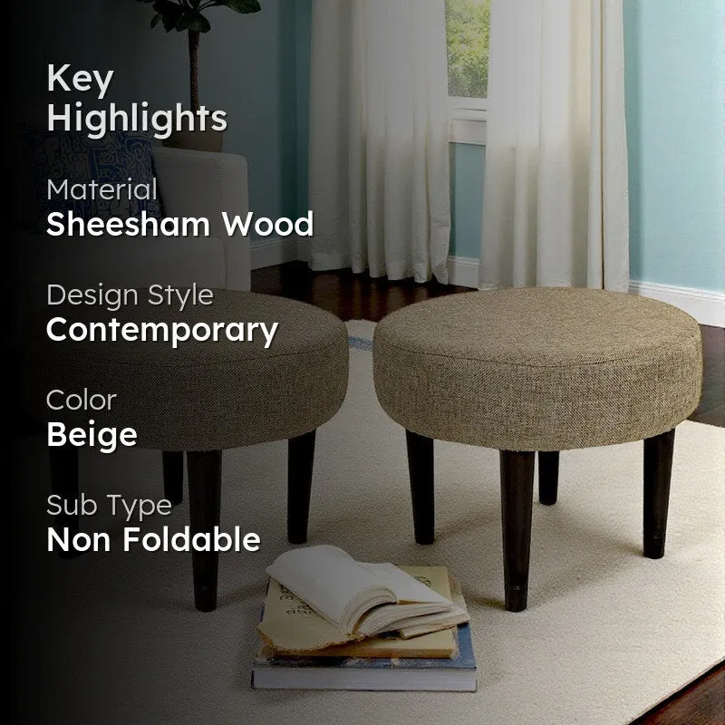 Pavro Sheesham Wooden Stools (Beige) - Set Of Two media 2