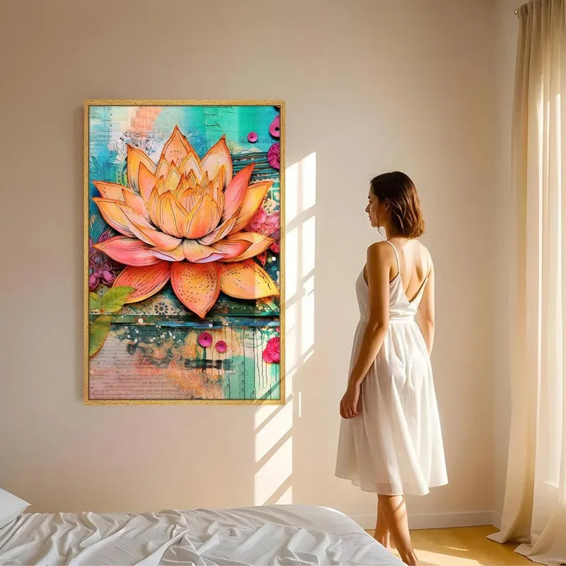 Sunset Lotus Wall Art With Frame media 2