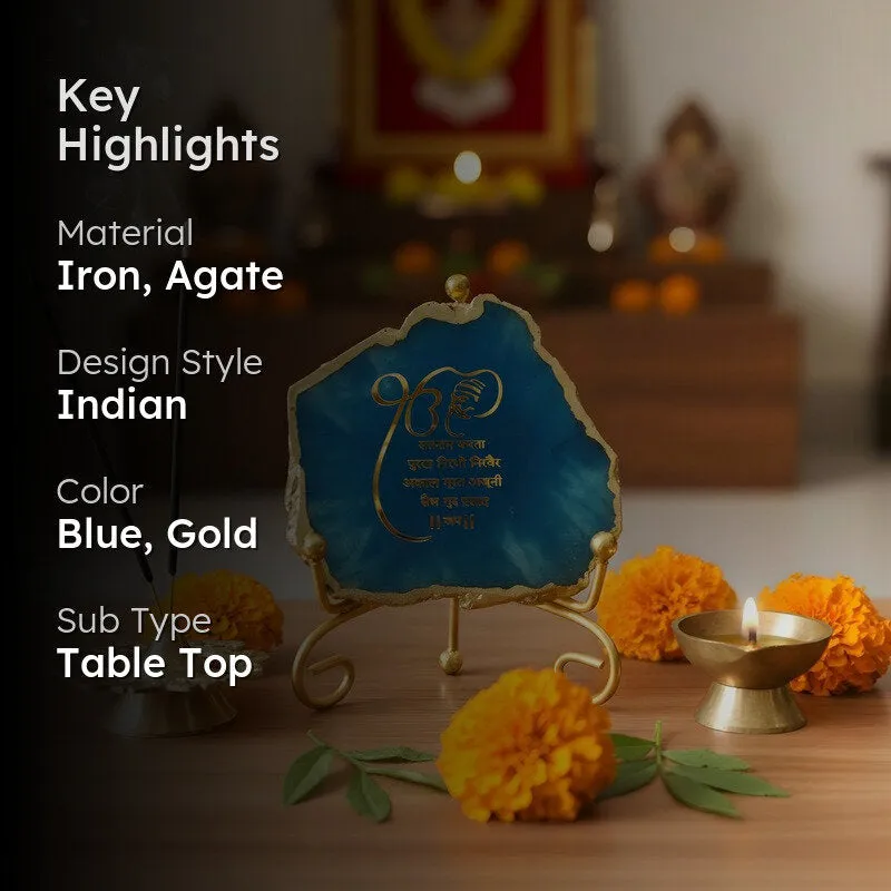 Krishna Blessing Aura Agate Showpiece With Stand - Blue & Gold media 2