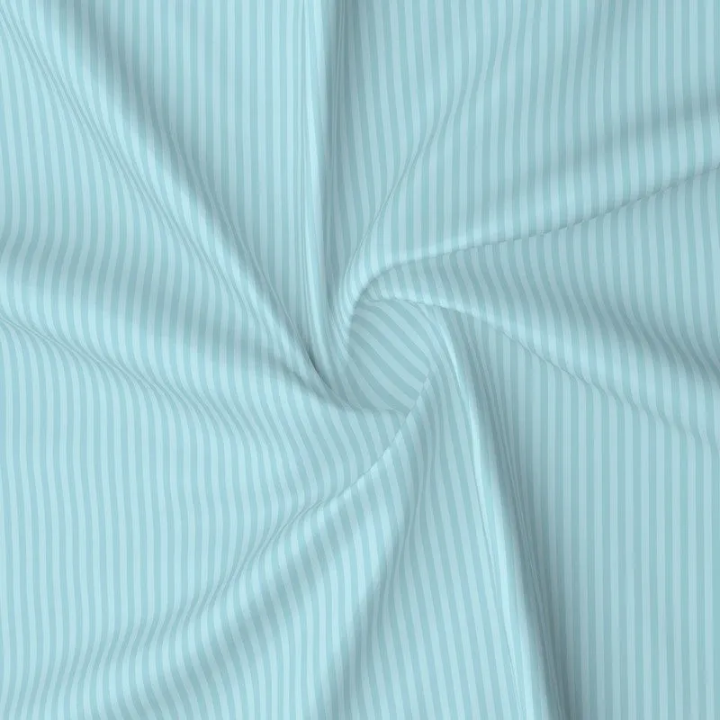 StripeScape Glace Cotton Fitted Bedsheet (Sky Blue) - 130 GSM - 9