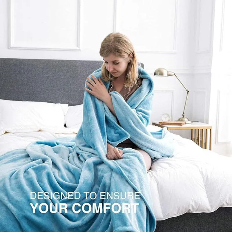 Sarva Solid Knitted Cotton Flannel Blanket (Blue) - 190 GSM media 5