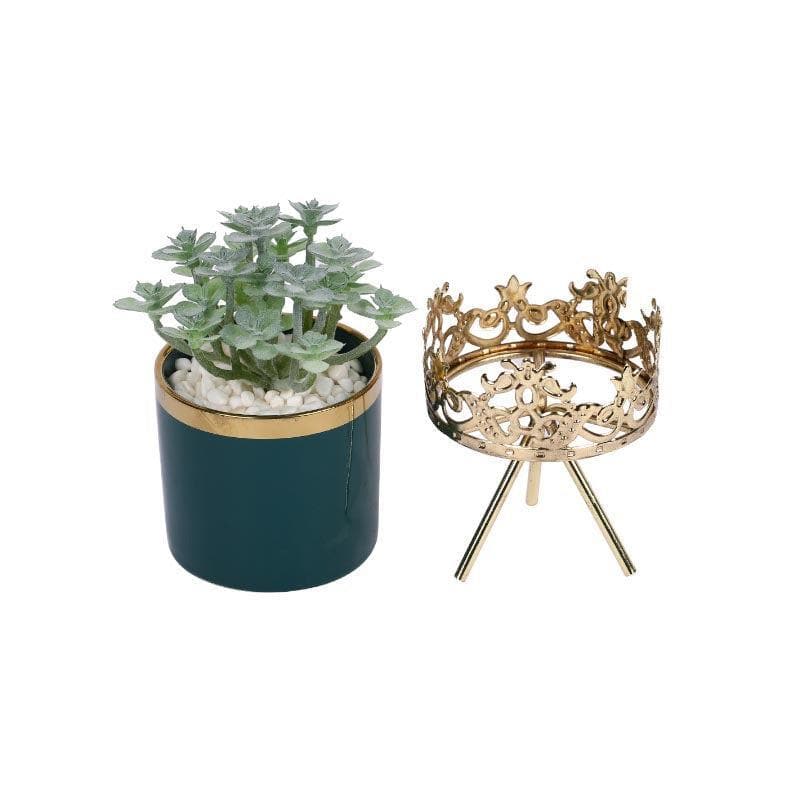 Faux Big Crassula In Blue Ceramic Pot - 19 cms media 4