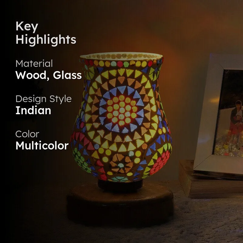 Glora Mosaic Glass Table Lamp With Wooden Base - Multicolor media 2