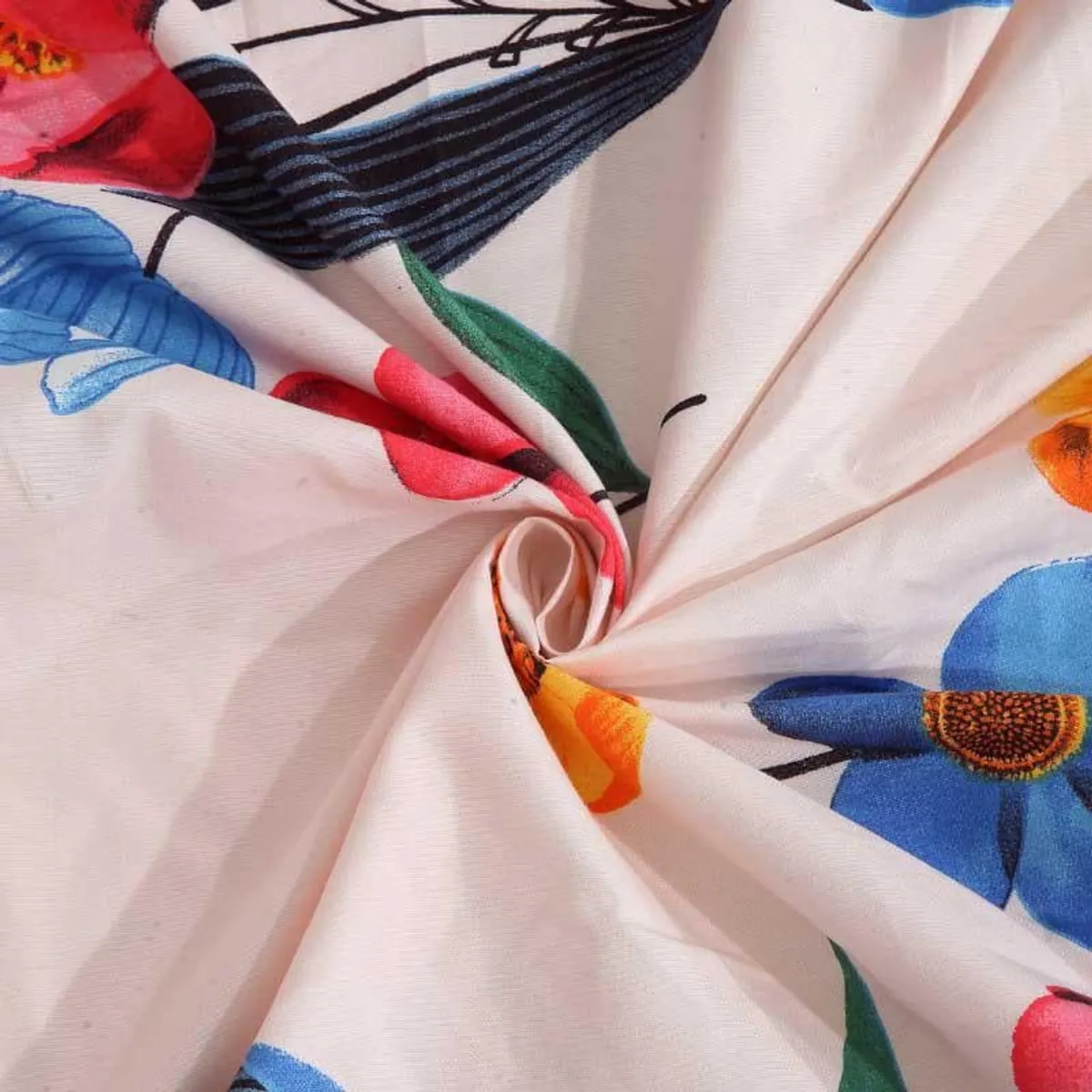 Close-up of the soft-looking floral printed bedsheet fabric