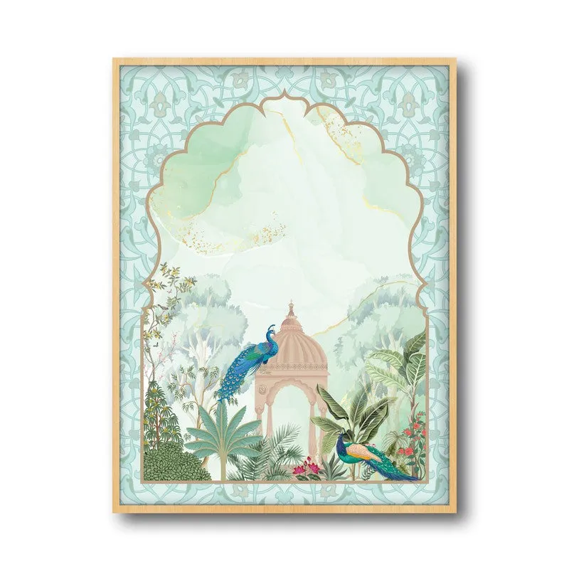 Jannat - e -Gul Framed Mughal Canvas Archival Canvas Wall Painting - Natural Brown Frame media 5