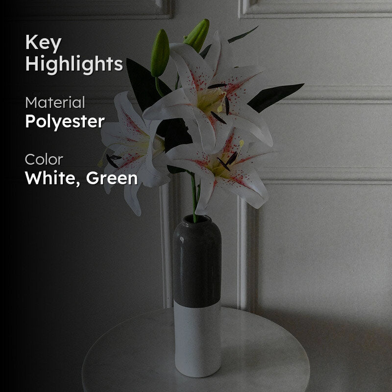 Faux Everlasting Artificial Lily Polyester Flower Stick - White media 2