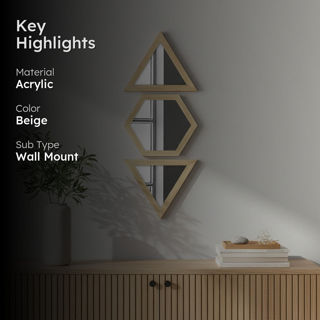 Facet Glow Wall Mirror (Beige)- Set of Three media 2