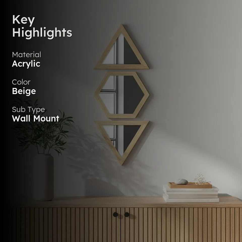 Facet Glow Wall Mirror (Beige)- Set of Three media 2