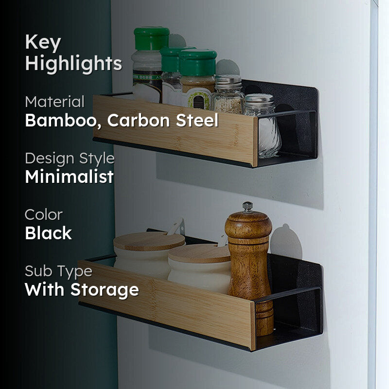 Layloft Magnetic Bamboo & Carbon Steel Wall Rack - Set Of Two media 2