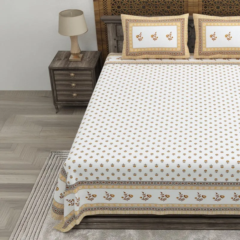 Gardenva Cotton Bedsheet (White,Beige) - 240 TC media 3