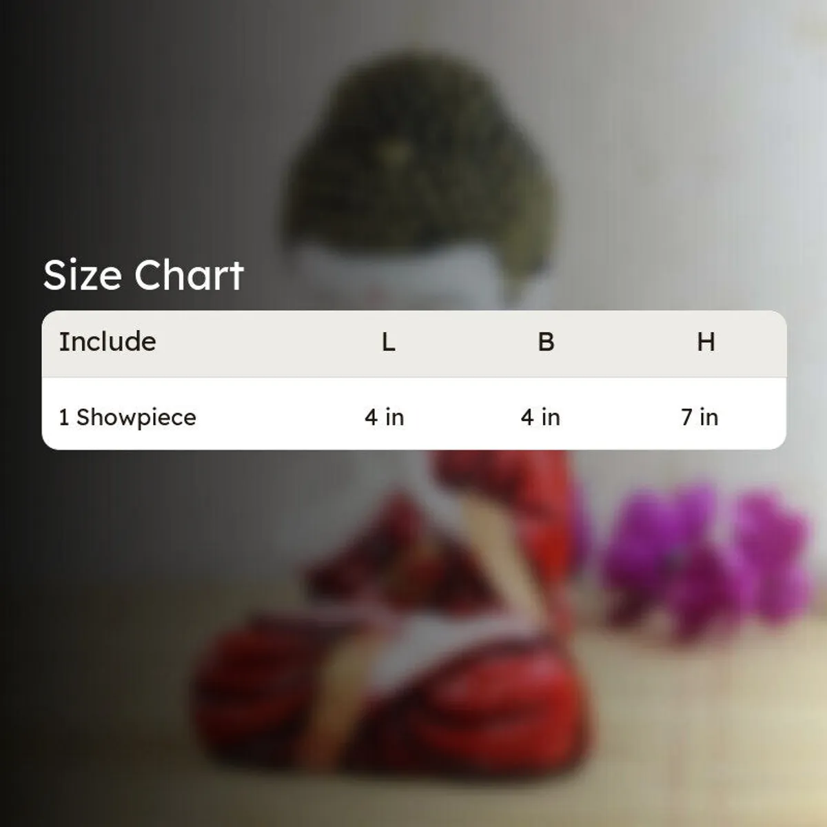 Size chart graphic for one showpiece