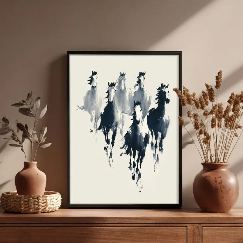Rustic Horse Family Wall Painting With Black Frame media 6