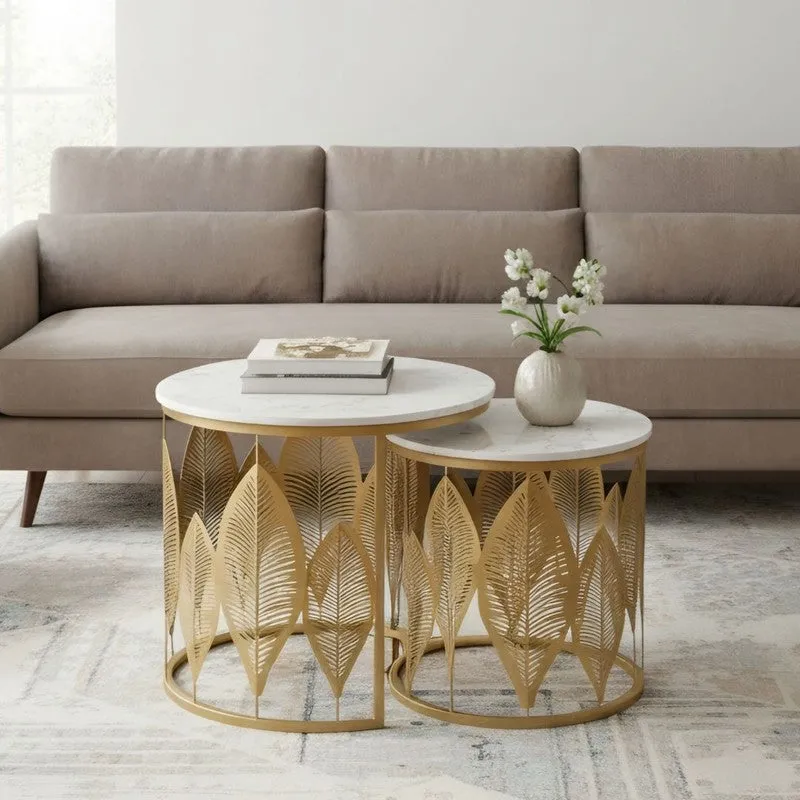 Kairo Curve Accent Table (Brown & White) - Set Of Two media 1