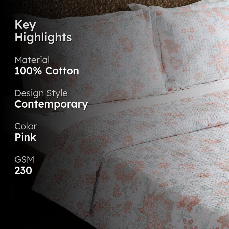 Petal Grace Cotton Comforter (Pink) (230 Gsm) - Three Piece Set media 2