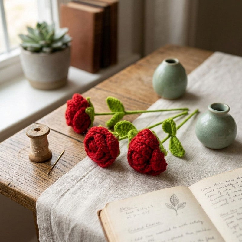 Rosara Yarn Artificial Flowers - Set of Three