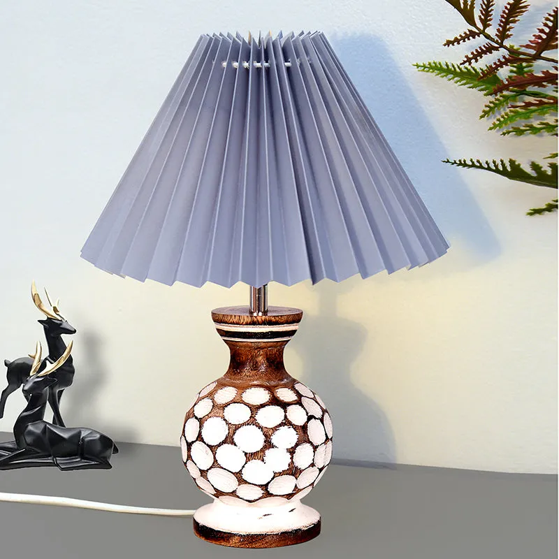 French Pleat Bubble Wooden Table Lamp - Grey,Brown,White media 2