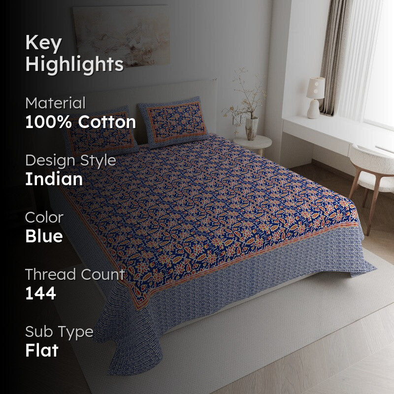 PlushRest Cotton Bedsheet (Blue) - 144 TC media 2
