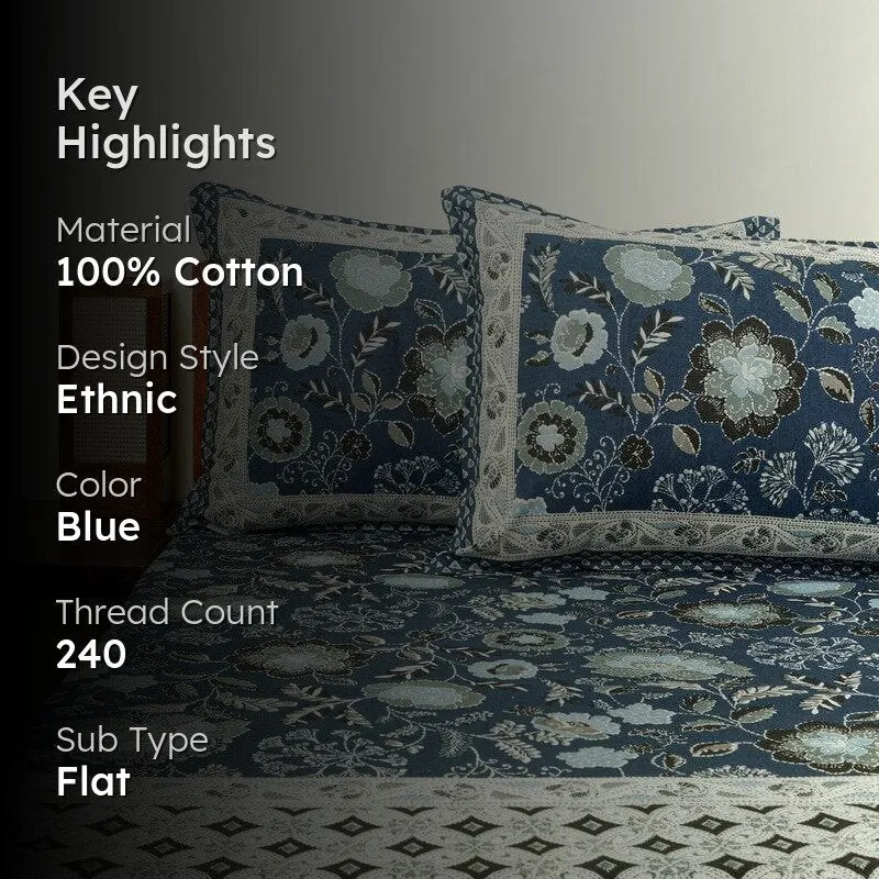Paloma Printed Cotton Bedsheet (Blue) - 240 TC media 2