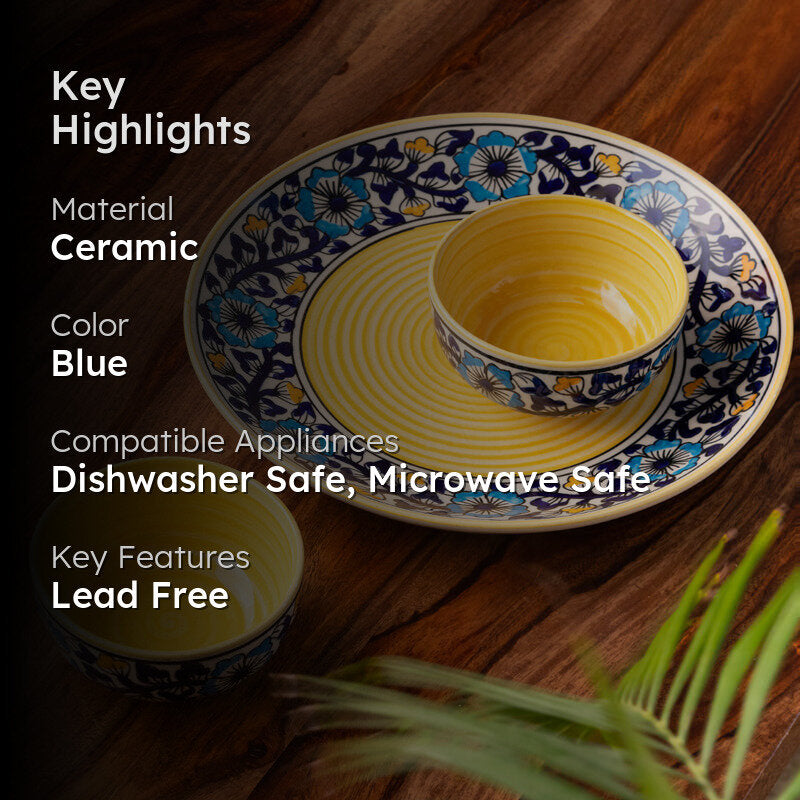 Indigo Garden Handpainted Microwave Safe Ceramic Dinner Set (220 mL Each) - 3 Piece Set media 2