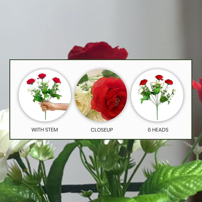 Rossi-Bozzi Silk Rose Artificial Flower Stick - Red & White media 5