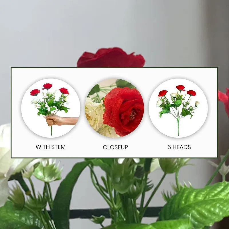 Rossi-Bozzi Silk Rose Artificial Flower Stick - Red & White - 5