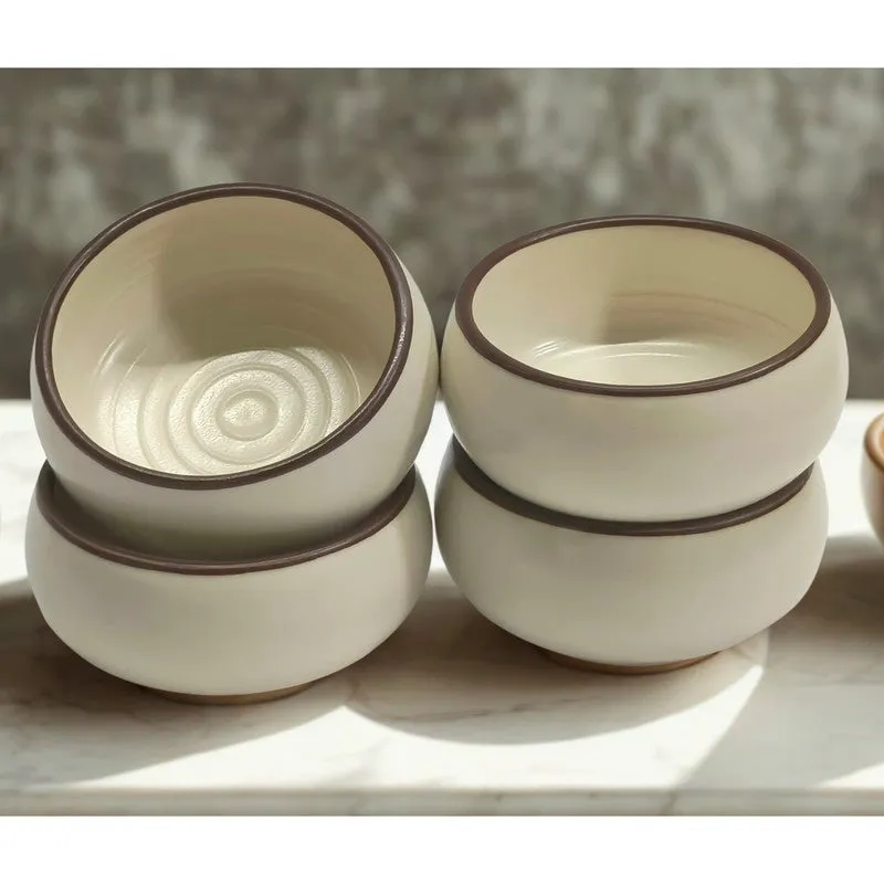 Brownline Handcrafted Ceramic Dip Bowls (Off White,150 mL) - Set Of Four media 3