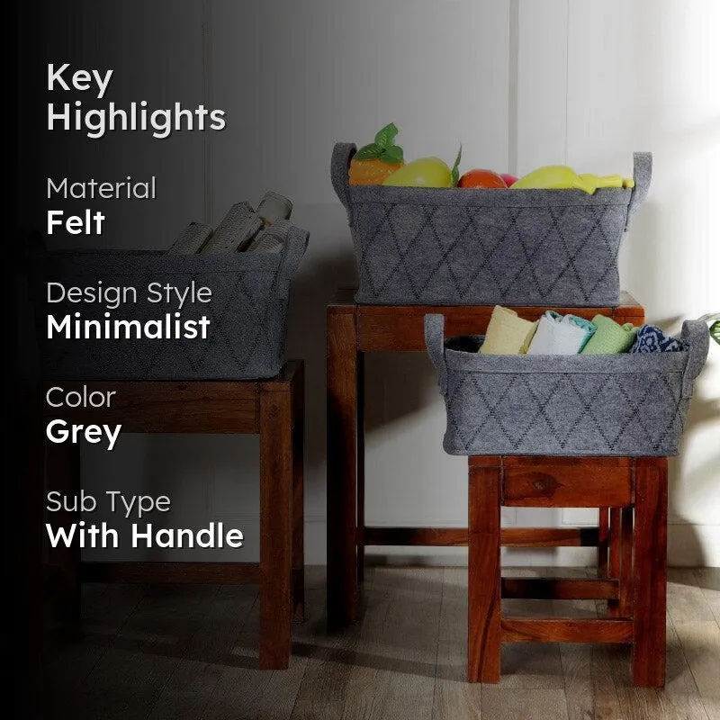 Rhombus Felt Storage Basket - Set Of Three media 2
