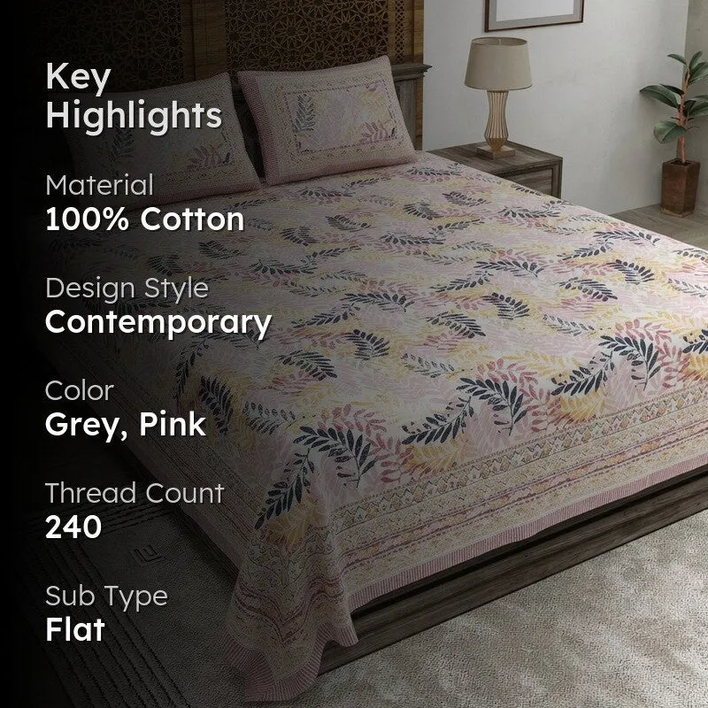 Loomio Cotton Bedsheet (Grey,Pink) - 240 TC media 2