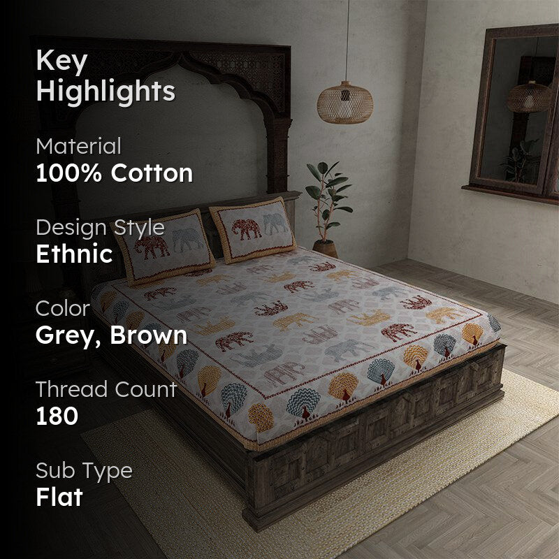 Gajendra Regal Cotton Bedsheet (Grey,Brown) - 180 TC media 2