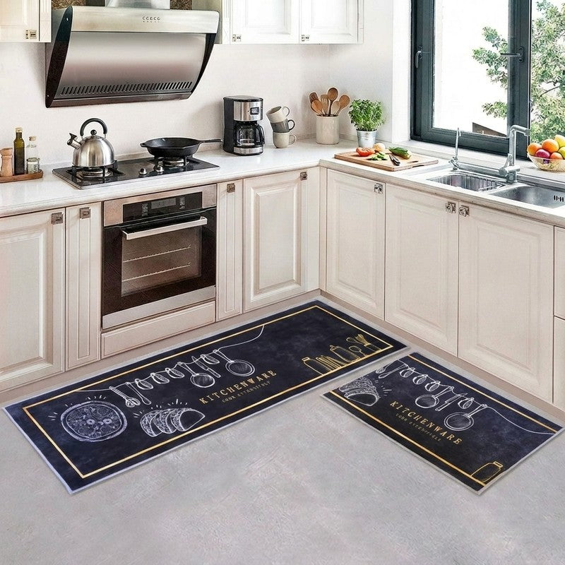 Chef Ease Glace Cotton/Microfiber Kitchen Mats - Set of Two