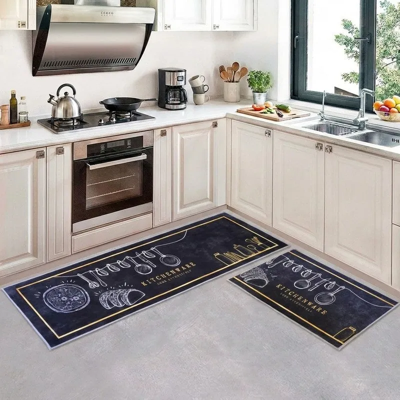 Chef Ease Glace Cotton/Microfiber Kitchen Mats - Set of Two media 1