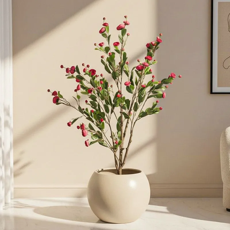 Faux Minio Camelia Rose Plant With Black Plastic Pot (3.94 ft) - Dark Pink media 1