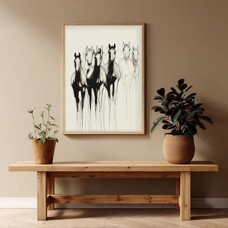 Horse Beyond Lines Wall Painting With Brown Frame media 1