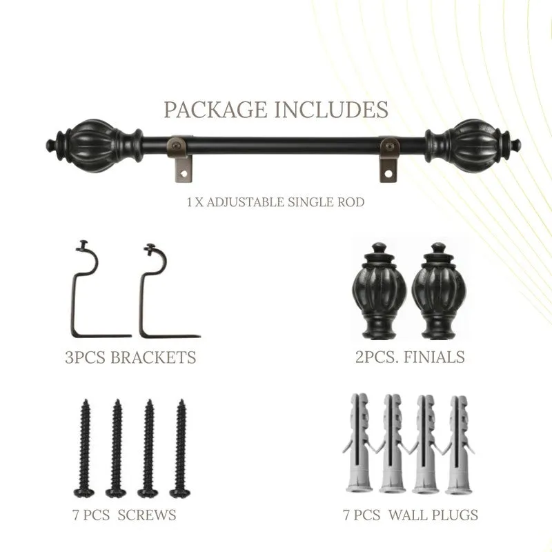 Edge Etch Extendable 1" Single Curtain Rod With Round Finial & Brackets media 6
