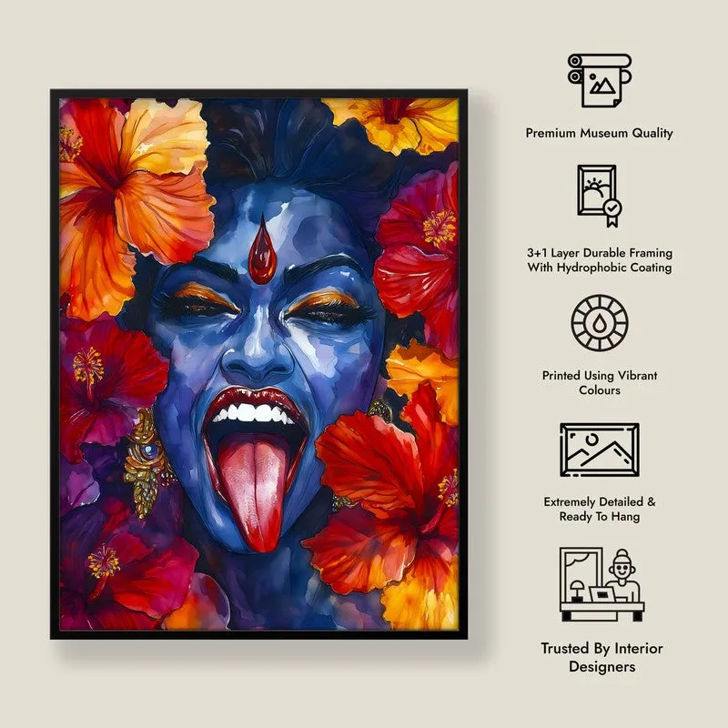 Mahakali Spiritual Archival Paper Wall Painting With Frame - Black media 8