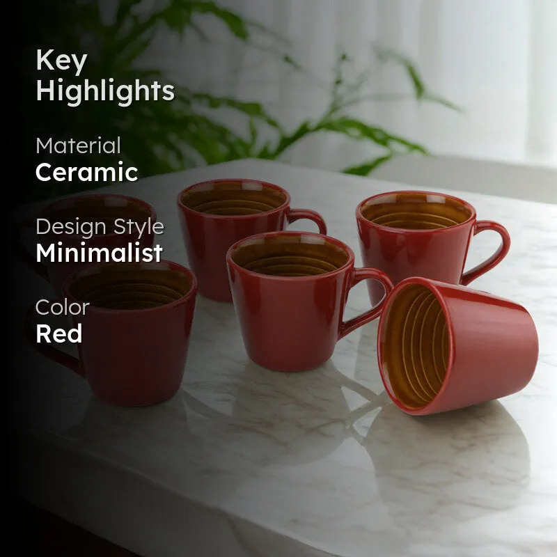 Karvaa Ceramic Tea Cup (175 mL Each)/Red)- Set of Six media 2