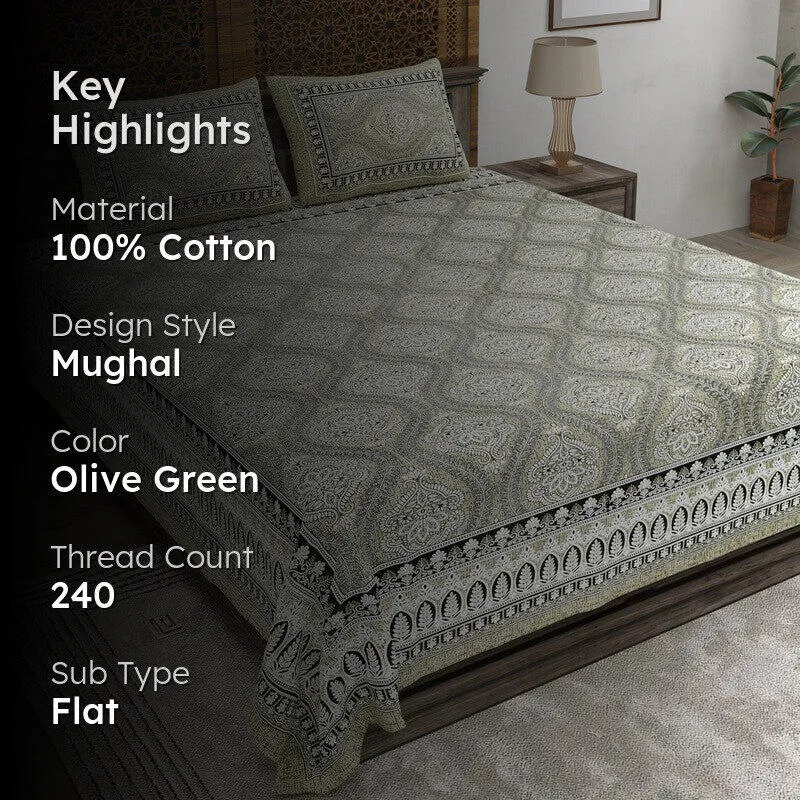 Lineon Cotton Bedsheet (Olive Green) - 240 TC media 2