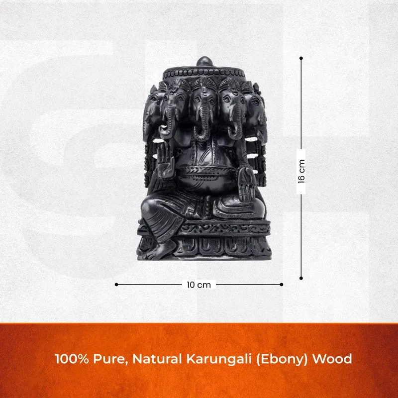 Panchamukhi Lord Ganesh Ebony Wood Idol media 6