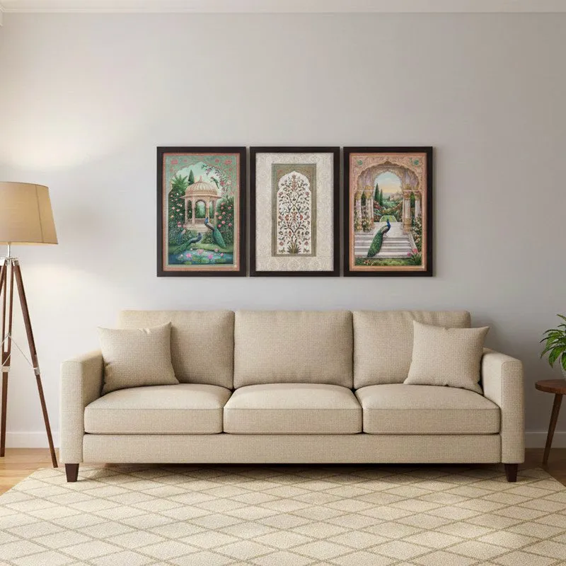 Ornate Arch & Palace Wall Painting With Frame - Set Of Three media 1