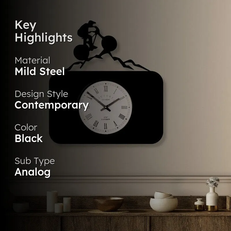 Biker Steel Analog Wall Clock - Black media 2