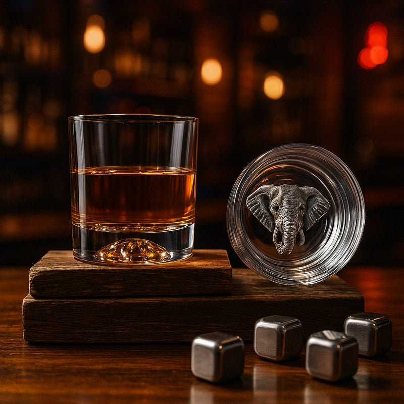 Elephant Embossed Crystal Whiskey Glasses (290 mL Each) - Set Of Two