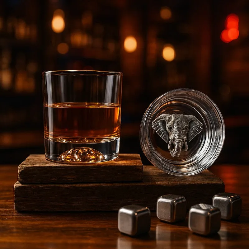 Elephant Embossed Crystal Whiskey Glasses (290 mL Each) - Set Of Two media 1