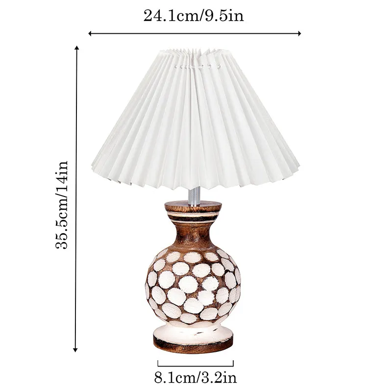French Pleat Bubble Wooden Table Lamp - White,Brown media 5